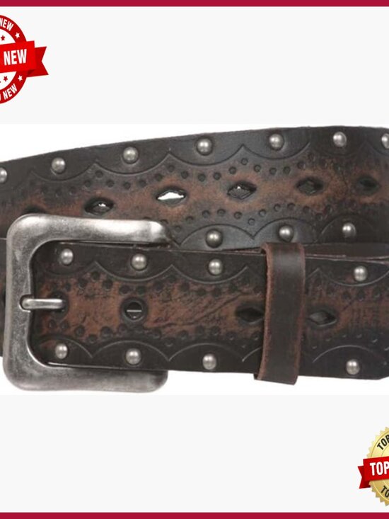 Accessories - 1.5" Snap Perforated Embossed Solid Leather Belt for Women